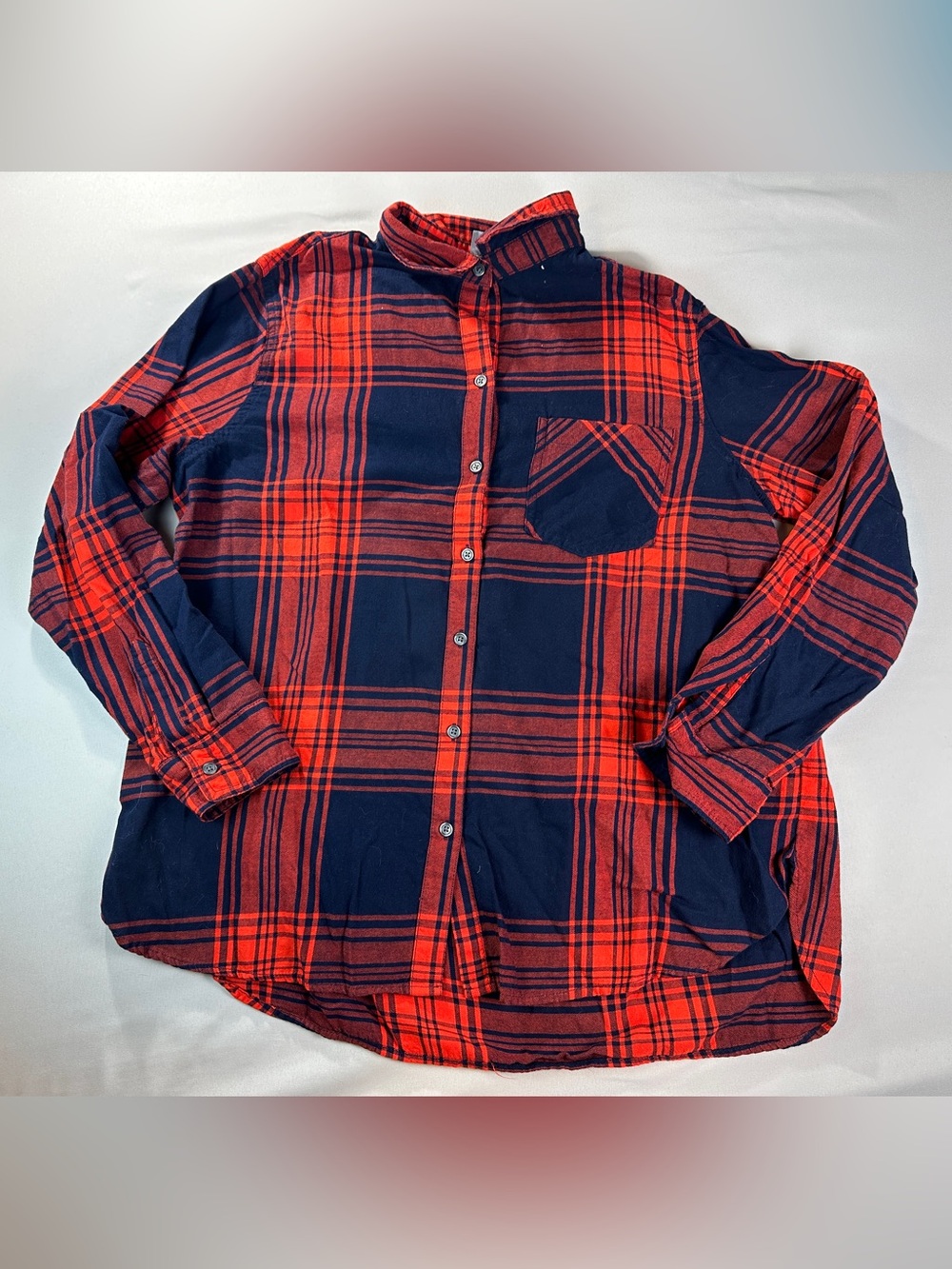 Old Navy Classic Flannel Button Down Shirt Red Navy Plaid XL